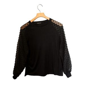 Miholl Black Sheer Dot Long Sleeve Waffle Knit Top Large